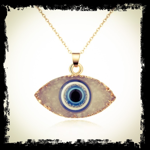 🆕 Blue Evil Eye Druzy Stone Necklace Quartz - Picture 3 of 9